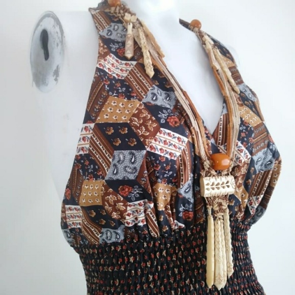 young edwardian Dresses & Skirts - Vtg boho 70s hippie halter maxi young Edward dress